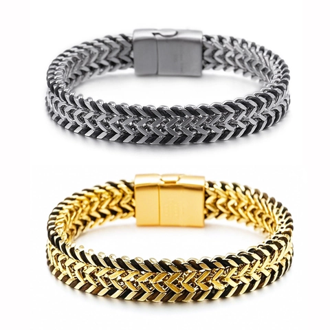 Men Stainless Steel Braided Keel Chain Bracelet Industrial Fashion Jewelry With Plug Clasp