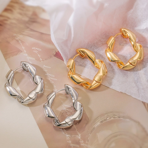 Twisted Hoop Earrings Geometric Irregular Copper Gold Silver Plated Minimalist Fashion Jewelry For Women Commuting