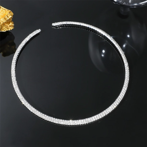 Glänzende Strass Choker Halskette Ohrringe Kupfer Versilbert Tennis Kette Edelstahl Ohrringpfosten Schmuck Damen