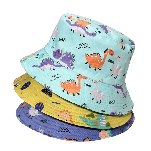 Polyester Bucket Hat Sun Protection Cartoon Dinosaur Graffiti Pattern Outdoor Casual Summer Sun Hat For Women Students