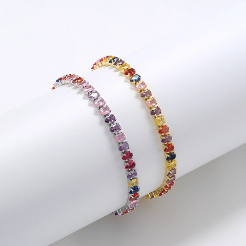 Pear Cut Zircon Tennis Bracelet Copper Gold Plated Rainbow Water Drop Luxury Hip Hop Fashion Jewelry For Women