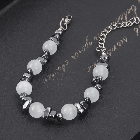 Trendy Stainless Steel Beaded Bracelet For Women Men Hip Hop Punk Style With Hematite Agate Faux Artificial Pearl Charms Adjustable