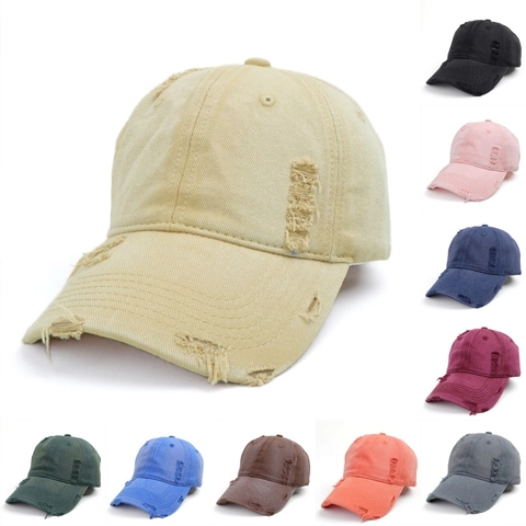 Washed Cotton Distressed Baseball Cap Vintage Street Style Solid Color Sun Protection Hat For Men Women Adjustable