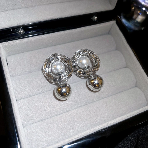 Fashion Earrings Alloy Faux Artificial Pearl With Silver Earring Post Geometric Floral Tassel Light Luxury Vintage Style For Women