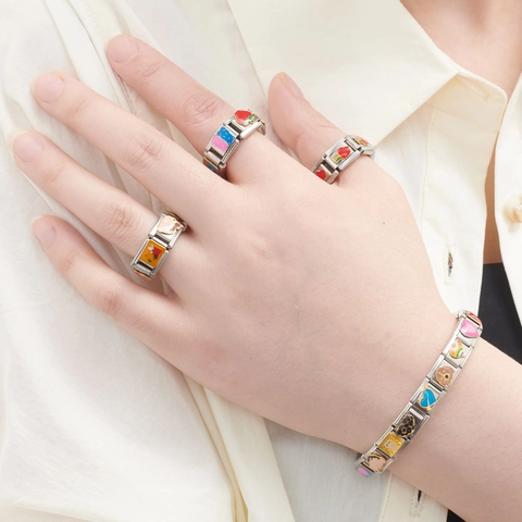 Italian Modular Charm Link Bracelet Stainless Steel Enamel DIY Jewelry Accessories For Unisex Fashion Commuter Travel Gift