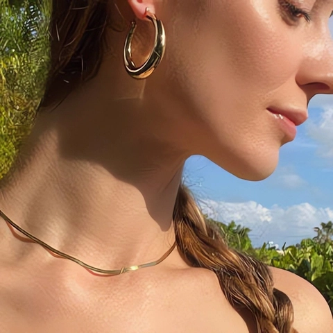 Chunky Hoop Earrings For Women Stainless Steel 18k Gold Plated Hollow Minimalist High Polish C-Shaped Fashion Jewelry