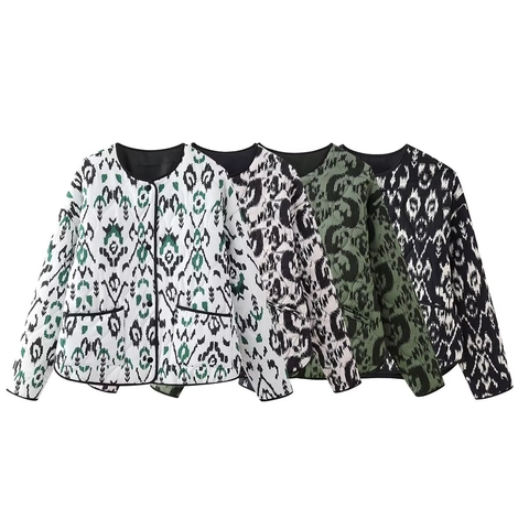 Giacca Trapuntata Da Donna Stampa Etnica Vintage Girocollo Con Bottoni Cappotto Imbottito Con Tasche Maniche Lunghe