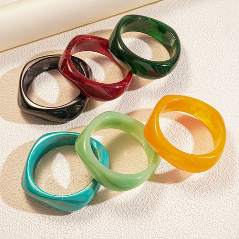 Resin Bangle Bracelet Geometric Square Irregular Marble Pattern Wide Thick Vintage Retro Minimalist Artistic For Women