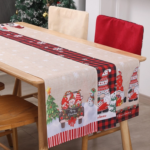 Runner Da Tavola Natalizio Effetto Lino Gnomi Pupazzo Di Neve Stampa Buon Natale Cucina Tavolo Da Pranzo Festivo Scozzese