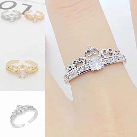 Crown Ring Copper With Zirconia Adjustable Open Finger Jewelry For Women Engagement Proposal Goddess Style