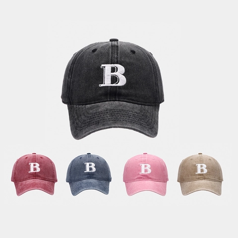 Casquette De Baseball En Coton Lavé Broderie Lettre B Ajustable Rétro Vintage Chapeau Soleil Homme Femme Casual