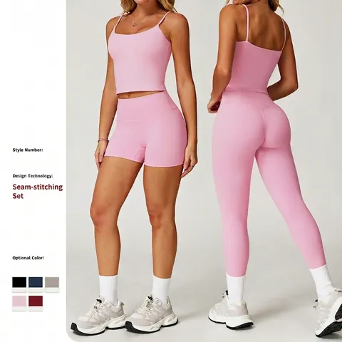 Ensemble De Yoga Pour Femmes Tenues D'Entraînement Deux Pièces Haut À Bretelles Leggings Taille Haute Short Gym Fitness