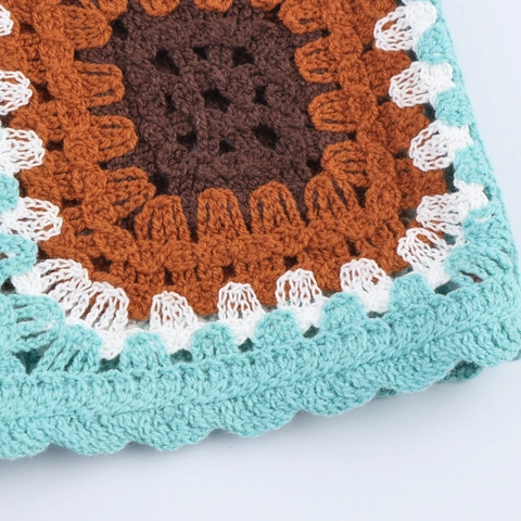 Damen Häkel Top Granny Square Boho Vintage Eckiger Ausschnitt Ärmellos Strick Crop Cami Sommer Strandmode Retro Stil