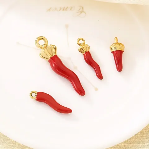 Ciondolo Peperoncino Rosso Acciaio Inossidabile Smalto Per DIY Creazione Di Gioielli Collane Bracciali Cornicello Placcato Oro
