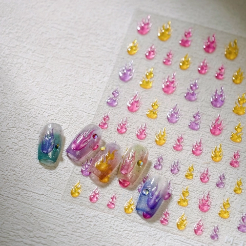 3D Flame Nail Art Stickers Metallic Bronzing Glitter Adhesive Decals Manicure Decoration DIY Beauty Tool For Girls