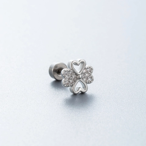 Zircon Ear Bone Stud Earrings Titanium Steel Screw Back Heart Butterfly Clover Planet Shapes For Women Piercing Jewelry