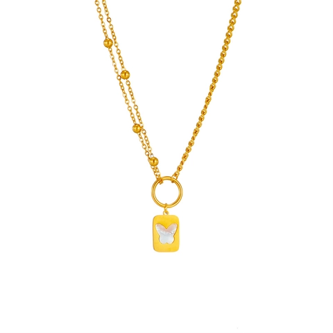 Collana A Doppio Strato In Acciaio Inossidabile Pendente Quadrato Farfalla Madreperla Bianca Gioielli Moda Donna