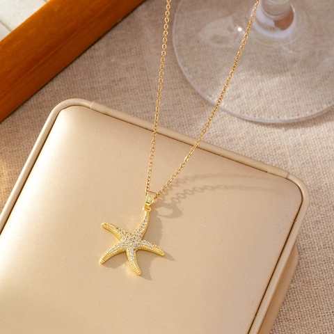 Collana Con Pendente Stella Marina Rame Zirconia Stile Bohémien Spiaggia Estate Gioielli Da Donna