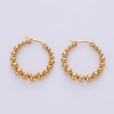 Geometrische Perlen Creolen 18K Vergoldet 316L Edelstahl Polierte Runde Kugel Kreis Minimalistisch Mode Für Frauen