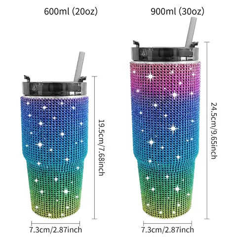 Rhinestone Studded Stainless Steel Insulated Tumbler Bling Travel Mug With Lid And Straw Vacuum Car Cup Sparkling Glitter