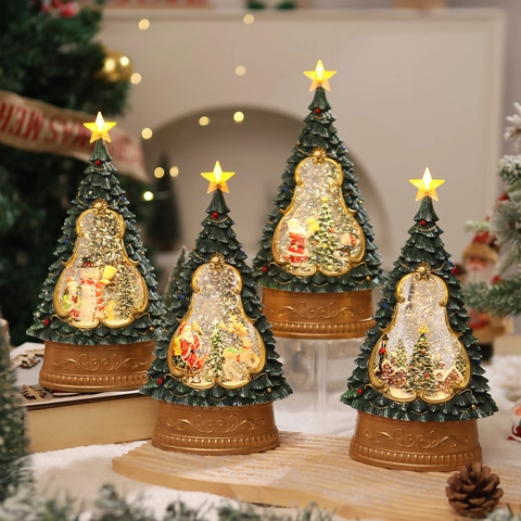 Albero Di Natale Palla Di Neve Lanterna Glitter LED Babbo Natale Pupazzo Di Neve Ornamento Da Tavolo Regalo Festivo