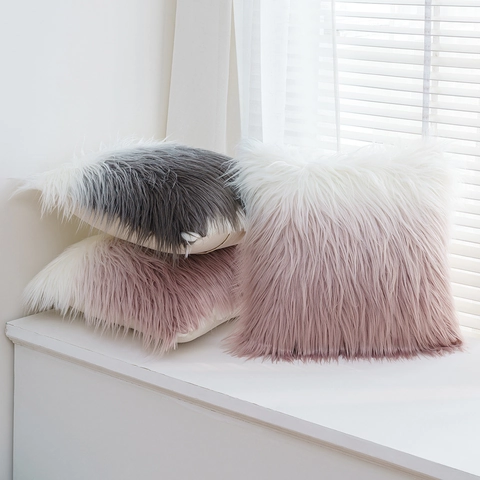 Plüsch Kunstfell Deko Kissenbezüge Weich Zottelig Langhaar Farbverlauf Kissenhülle Für Sofa Bett Wohnzimmer Home Decor