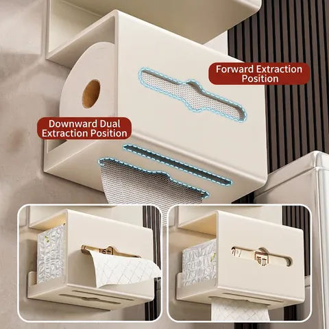 Wall Mounted Bathroom Tissue Box Multi-tier Storage Shelf Drill Free Space Aluminum Toilet Paper Holder Phone Rack