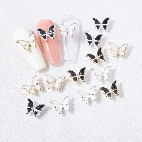Amuletos De Mariposa Para Uñas 3D Aleación Esmalte Decoraciones Para Manicura DIY Joyería De Mariposa Blanco Y Negro Estilo Ins