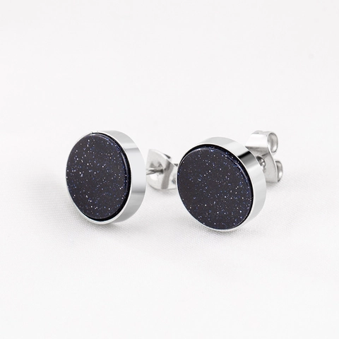 Runde Blau-Sandstein-Ohrstecker Edelstahl Sternenhimmel Minimalistisch Punk Retro Schmuck Männer Frauen