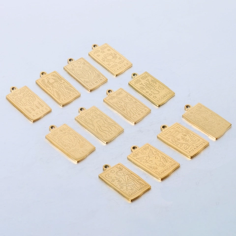 Zodiac Constellation Pendants 304 Stainless Steel Tarot Card Style Rectangular Plated Vintage Jewelry Findings For Women