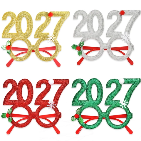 2026 2027 New Year Christmas Party Decoration Glasses Headband Glitter Plastic PET Festive Holiday Photo Props Accessories