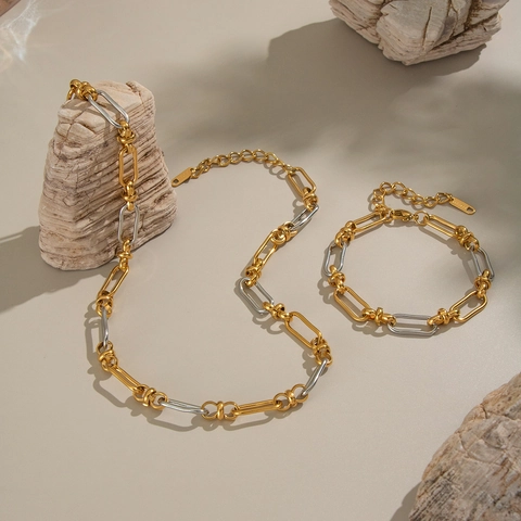 Sieraden Ketting Armband Voor Dames Roestvrij Staal Waterdicht Hypoallergeen Niche Tweekleurig Goud Zilver