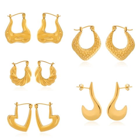 Orecchini in Acciaio Inossidabile Galvanizzato Vintage Per Donna Minimalista Cuore Forma di U Geometrici Intrecciati Gioielli Moda
