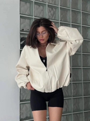 Veste De Baseball Pour Femmes Fermeture Éclair Manches Longues Coton Polyester Uni Ample Streetwear Extérieur Blanc Crème