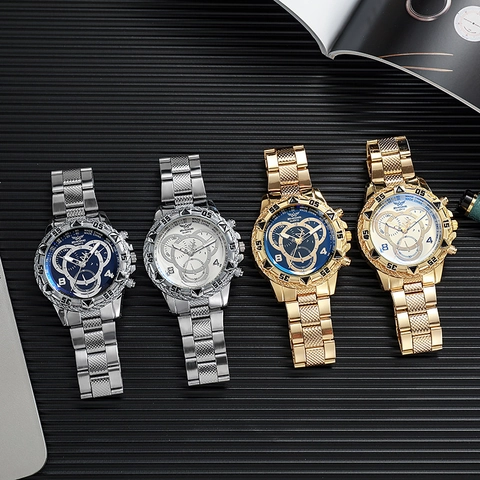 Men Business Fashion Quartz Watch Large Dial Alloy Steel Band Decorative Sub-Dial Casual Sport Wristwatch For Men