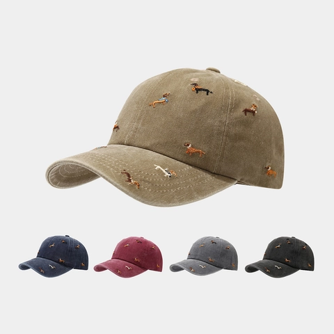 Cappello Da Baseball In Cotone Lavato Ricamo Cane Bassotto Regolabile Cappello Sportivo Vintage Per Uomini Donne