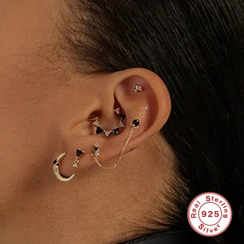 Geometric Triangle Cartilage Earring Nose Ring With 925 Sterling Silver And 5A Zircon Piercing Jewelry For Women