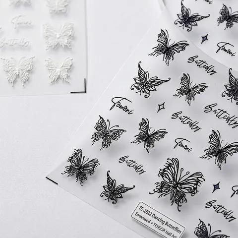 Adesivi Unghie Farfalla 5D Rilievo Floreale PET Adesivo Manicure Decals 3D Texturizzato Elegante Decorazione