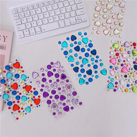 Adesivi Strass Diamante Acrilico Cuore Rotondo Forme Fiori Autoadesivo Fai Da Te Journaling Scrapbooking Decorazione