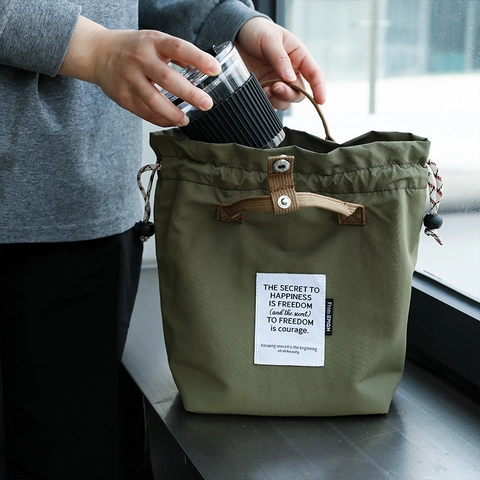 Insulated Lunch Bag Drawstring Thermal Bento Tote Thickened Nylon Large Capacity Portable Cooler Handbag For Work Picnic