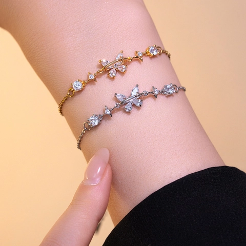 Bracciale Fiocco Farfalla Acciaio Titanio Zircone Strass Stella Delicato Catena Regolabile Gioielli Di Moda Per Donna