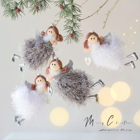 Angeli Di Natale In Peluche Decorazioni Da Appendere Pelliccia Sintetica Ali Corona Bambola Per Albero Festa Natale