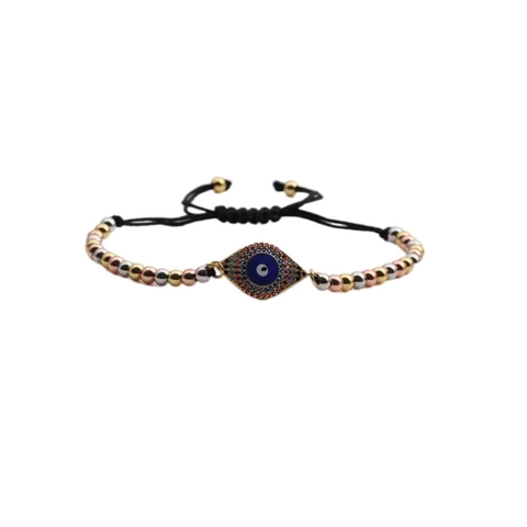 Evil Eye Armband Kupfer Vergoldet Bunte Zirkonia Verstellbar Geflochtenes Seil Schutzschmuck Für Damen