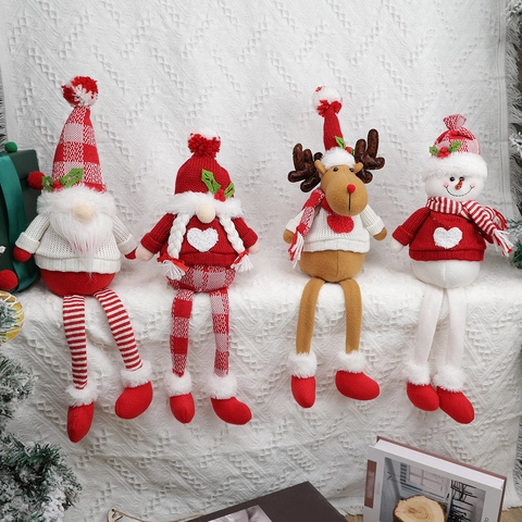 Kerst Pluche Poppen Ornamenten Gebreide Stof Lange Benen Zittende Gnomes Sneeuwpop Rendier Feestdagen Huisdecoratie Noords Hartpatroon