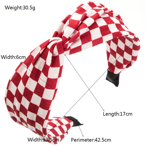 Checkerboard Fabric Headband For Women With Top Knot Twist Wide Side Hair Hoop Retro French Grid Accessories
