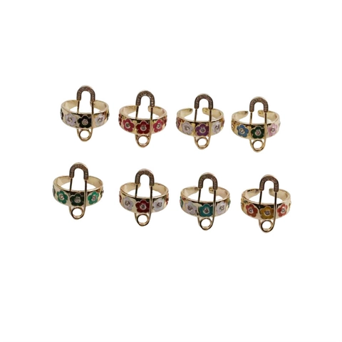Anello Regolabile Aperto Moda Rame Placcato Oro Spilla Da Balia Margherita Fiore Smalto Zirconia Gioielli Donna