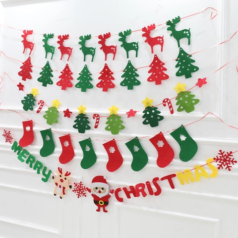 Weihnachtsbanner Girlande Vliesfilz Merry Christmas Buchstaben Weihnachtsmann Rentier Baum Hängende Partydekoration