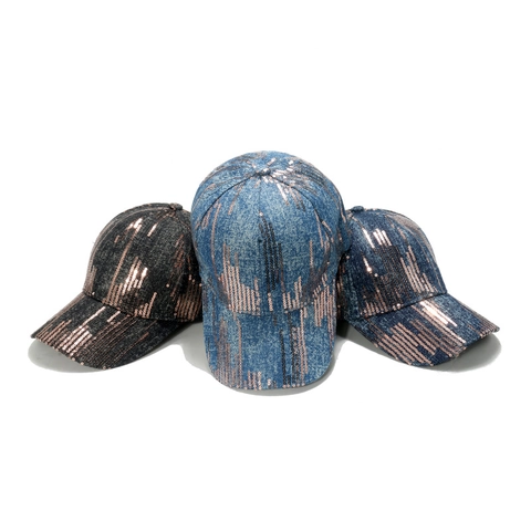 Sequin Denim Baseball Cap Bling Sparkly Adjustable Breathable Lightweight Sun Hat Streetwear For Men Women