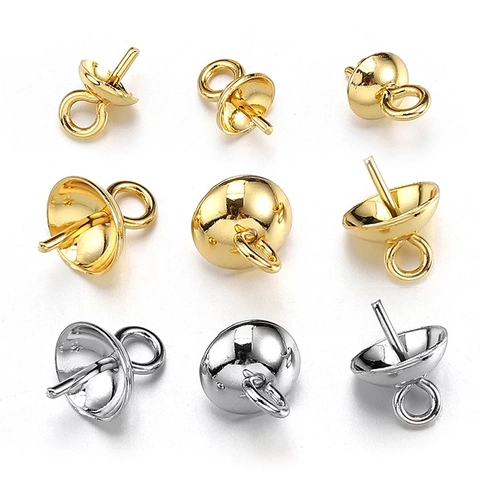 Casquillos De Perlas Artificiales De Acero Inoxidable Conectores Colgantes Oro Plata Forma De Seta DIY Joyas