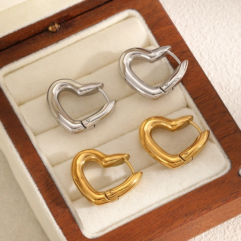 Orecchini A Cerchio Cuore Acciaio Inossidabile Lucidato Gioielli Minimalisti Moda Donna